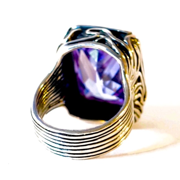 Silpada Vintage Oxidized Heavy Sterling Silver Lavender Fields CZ Ring Sz 8 - Picture 6 of 7